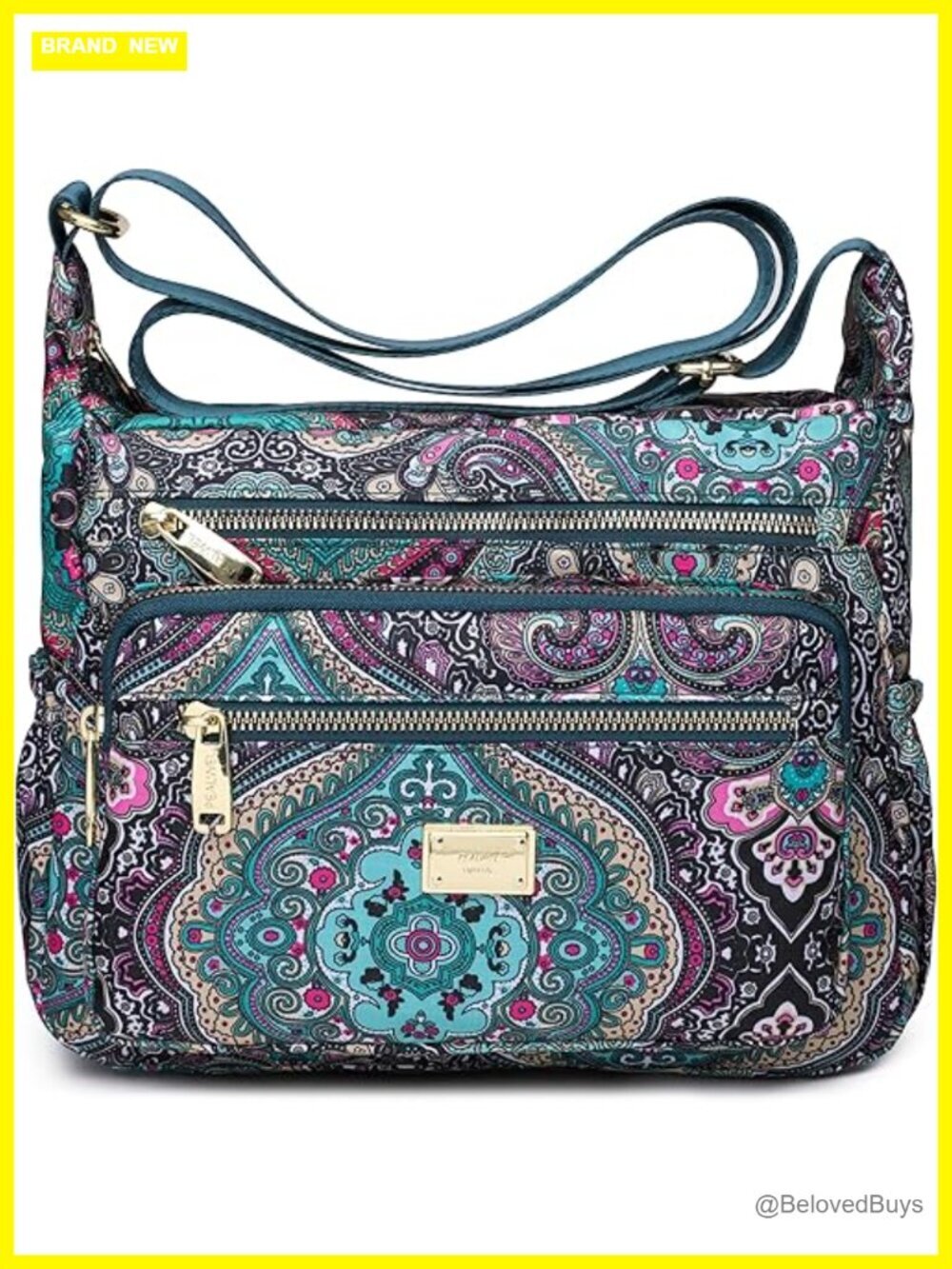 Lightweight Nylon Tote Satchel with 10 Pockets Crossbody Shoulder Bag